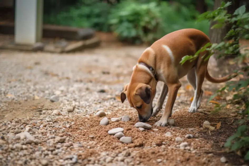 Hund äter sten och grus