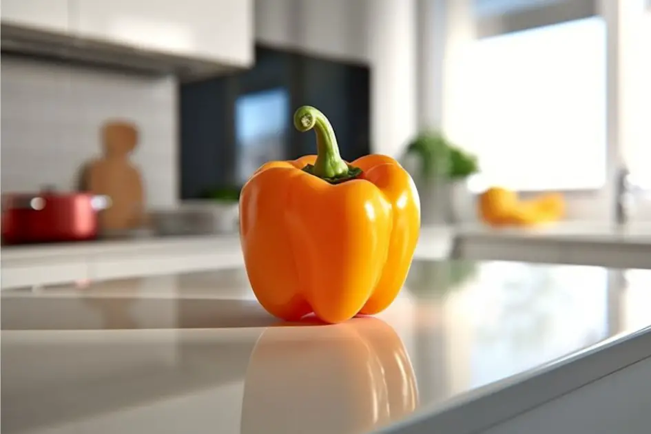 En gul paprika i ett modernt kök