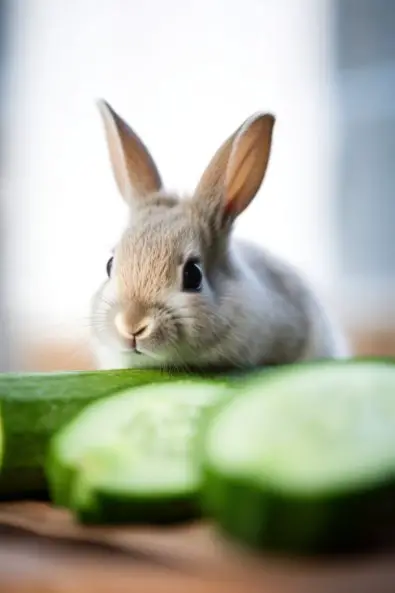 Kanin överväger att äta gurka